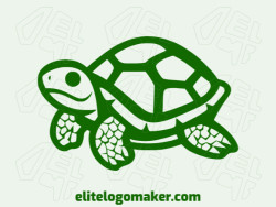 Create a logo for your company in the shape of a little turtle with a handcrafted style and dark green color.