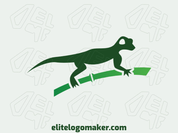 Animal logo design in the shape of a lizard combined with bamboo, the color used is green.