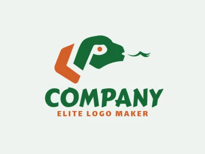 Logotipo personalizable en forma de un lagarto compuesto por un estilo abstracto y colores verde y naranja.