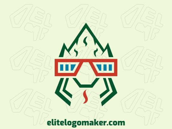 Logotipo pronto disponível para venda com a forma de um lagarto com design simétrico e com as cores verde, azul, e vermelho.