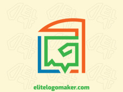 Customizable logo with the shape of a lizard combined with a chat box made up of a simple style and green, blue, and orange colors, that logo is ideal for various businesses.