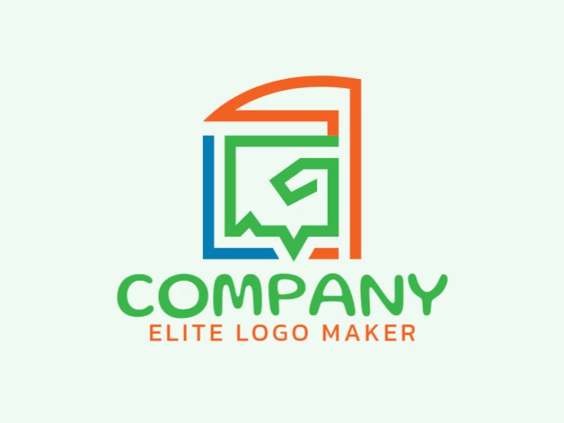 Logotipo simples com a forma de um lagarto combinado com uma caixa de chat composto por formas abstratas e design refinado, as cores utilizadas no logotipo foi laranja, azul, e verde.