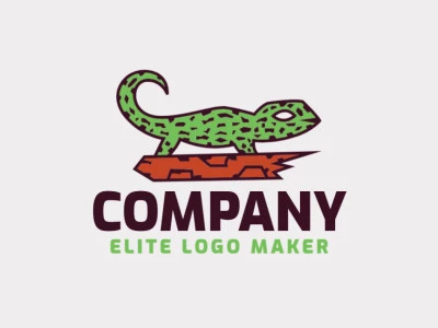 Animal logo design in the shape of a lizard composed of a mosaic with green, brown and orange colors.