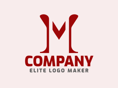 Logo available for sale in the shape of a letter "M" with an initial letter design and dark red color.