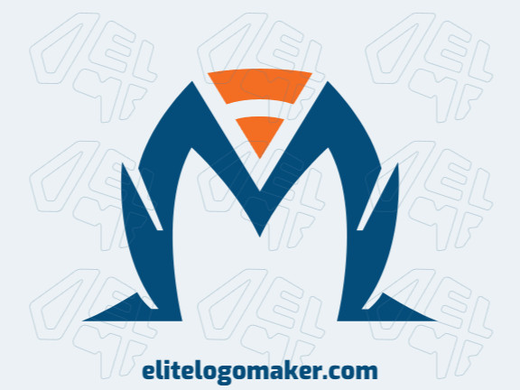 Crie um logotipo vetorial para sua empresa com a forma de uma letra "m" combinado com um ícone wi-fi, as cores utilizadas foi azul e laranja.