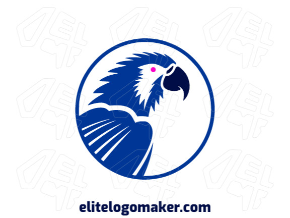 Abstract logo created with abstract shapes forming a macaw with blue, black, and pink colors.