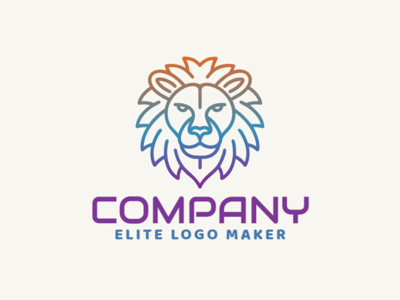 A sophisticated and modern logo design featuring a magnificent lion in a gradient of blue, orange, and purple, reflecting refinement.