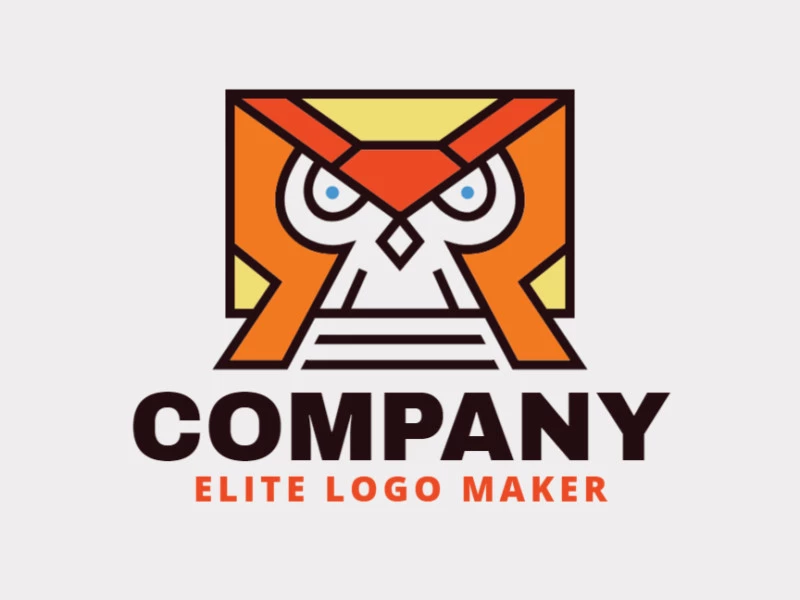 Stylized logo in the shape of an owl combined with an envelope composed of abstract elements with blue, brown, yellow, and orange colors.