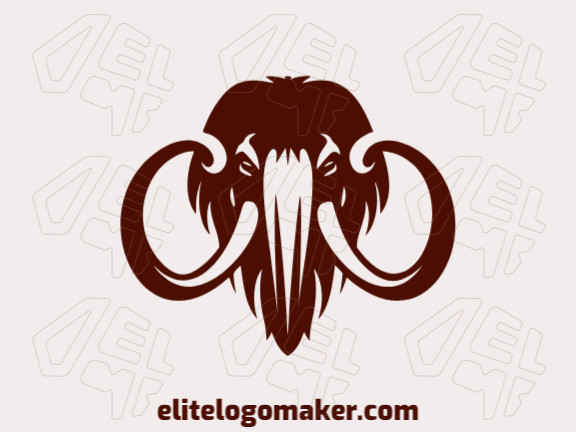 Um logotipo estilo mascote em marrom escuro, apresentando um majestoso mamute.