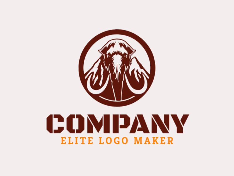 Logotipo vetorial com a forma de um mamute combinado com uma montanha com estilo abstrato e cor marrom escuro.