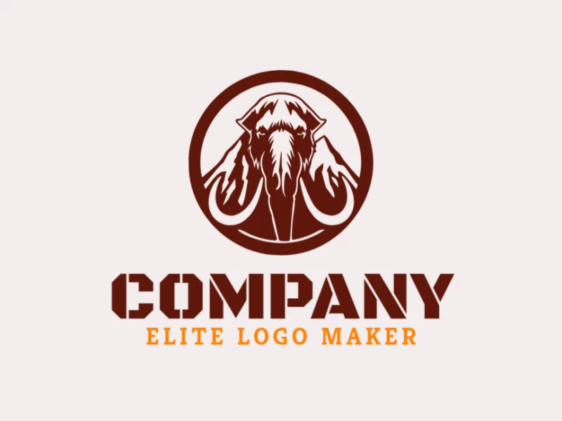 Vector logo in the shape of a mammoth combined with a mountain with abstract style and dark brown color.