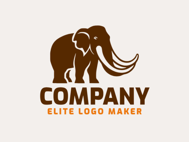Logotipo memorável com a forma de um mamute com estilo mascote, e cores customizáveis.
