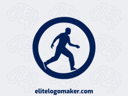 A sophisticated logo in the shape of a man walking with a sleek circular style, featuring a captivating dark blue color palette.