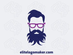 Vector logo in the shape of a man with glasses with abstract style with purple and dark blue colors.