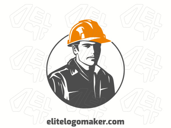 Vector logo in the shape of a man with a helmet with an abstract design with grey and yellow colors.