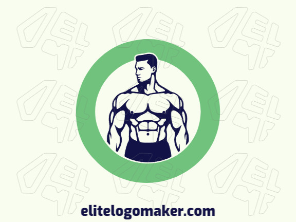 Vector logo in the shape of men with abstract design with green and dark blue colors.