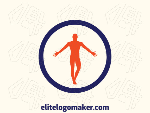Circular logo with a refined design forming a men, the colors used was blue and orange.