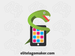 Gradient logo in the shape of a snake combined with a smartphone composed of abstract elements with black, yellow, green, and blue colors.