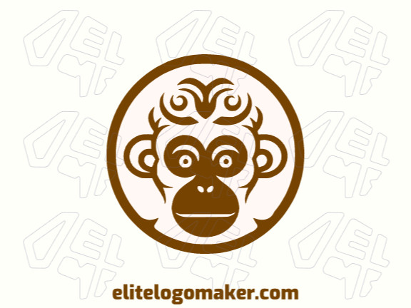 Template logo in the shape of a monkey with circular design with brown and beige colors.