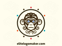 Creative logo featuring a monkey in blue, brown & orange colors. Perfect for showing off your playful, yet professional side!