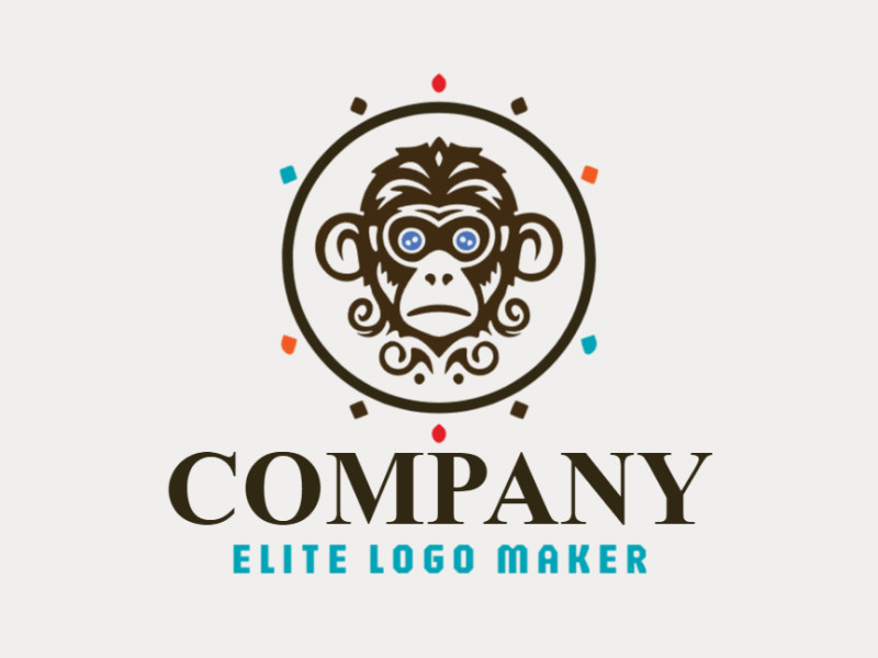 Creative logo featuring a monkey in blue, brown & orange colors. Perfect for showing off your playful, yet professional side!