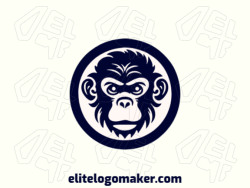 Logo available for sale in the shape of a monkey with mascot style with black and beige colors.