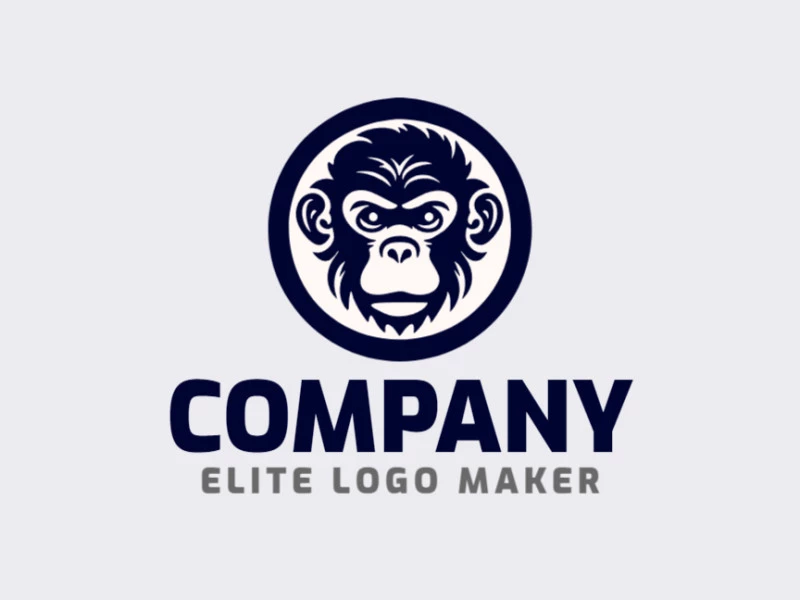 Logo available for sale in the shape of a monkey with mascot style with black and beige colors.