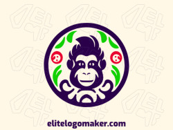 Abstract logo with a refined design forming a monkey, the colors used was green, blue, and red.