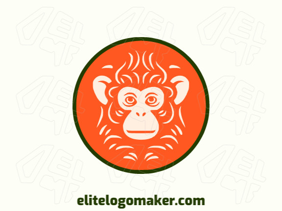 Emitindo brincadeira e charme, este logotipo circular retrata um macaco encantador, capturando seu espírito animado. A combinação vibrante de laranja, preto e bege traz uma energia cativante ao design.
