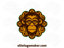 Introducing an ornamental logo in the shape of a monkey, showcasing intricate details and a vibrant color scheme of green, brown, and yellow, symbolizing playfulness and energy.