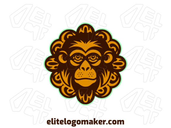 Apresentamos um logo ornamental em forma de macaco, exibindo detalhes intricados e uma combinação de cores vibrantes em verde, marrom e amarelo, simbolizando diversão e energia.