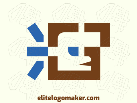 Simple logo with the shape of a monkey combined with an asterisk and arrows with brown and blue colors.
