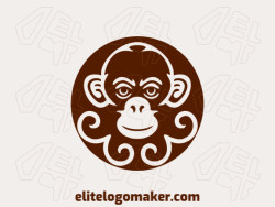 Create your logo in the shape of a monkey head with a symmetric style and dark brown color.