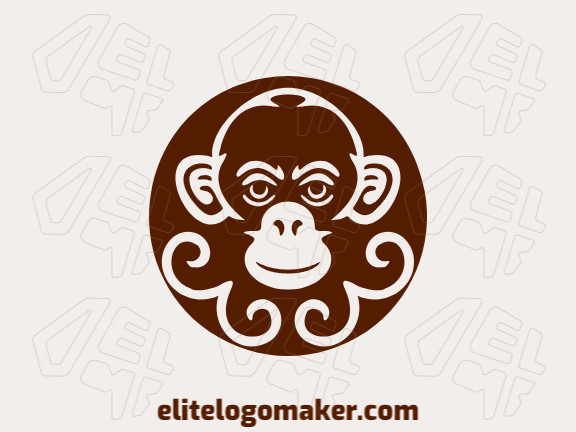 Crie seu próprio logotipo com a forma de uma cabeça de macaco com estilo simétrico e com a cor marrom escuro.