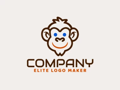 Um logotipo pictórico com uma cabeça de macaco, criativamente projetado com tons de azul, marrom e laranja, incorporando brincadeira e originalidade.