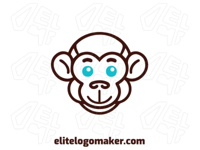 Estiloso logotipo simétrico com cabeça de macaco em cores marrom e azul, unindo detalhes marcantes e equilíbrio visual moderno.
