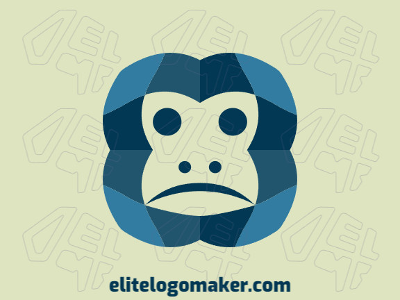 Monkey logo design composed of solid shapes and simple style, the color used is blue.