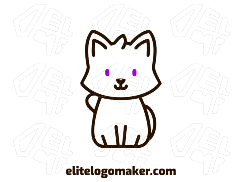 A cool logo with a minimalist monoline design of a cat featuring purple eyes, blending simplicity and style into a stunning visual.