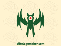 Logotipo criativo com a forma de um monstro, com design memorável e estilo abstrato, as cores utilizadas é verde e vermelho.