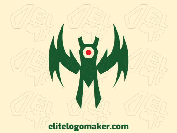 Creative logo in the shape of a monster, with memorable design and abstract style, the colors used was green and red.