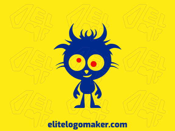 Create a logo for your company in the shape of a monster with childish style with blue and red colors.