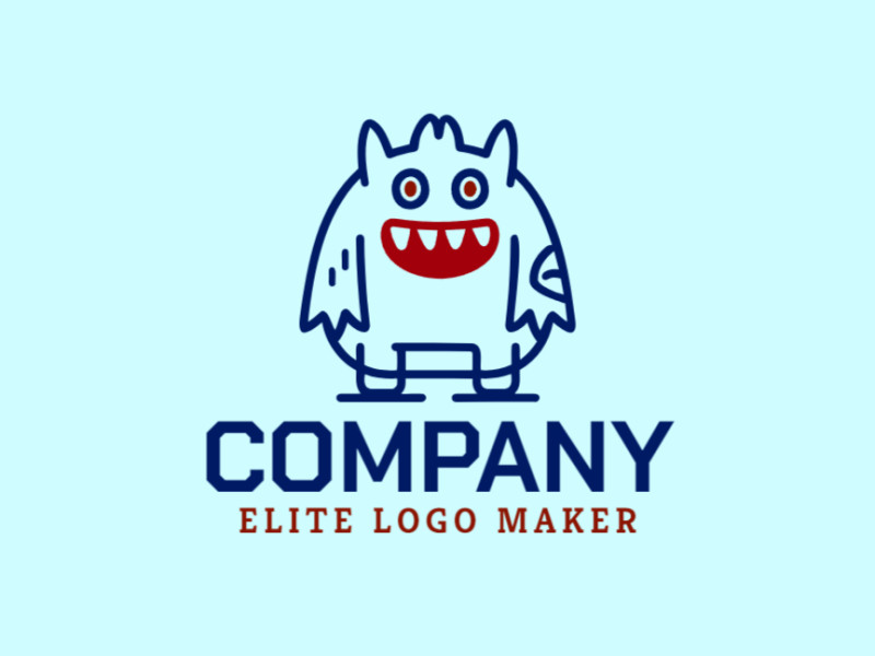 An abstract logo featuring a creatively designed monster in blue and red, merging playful and modern elements for a striking brand identity.