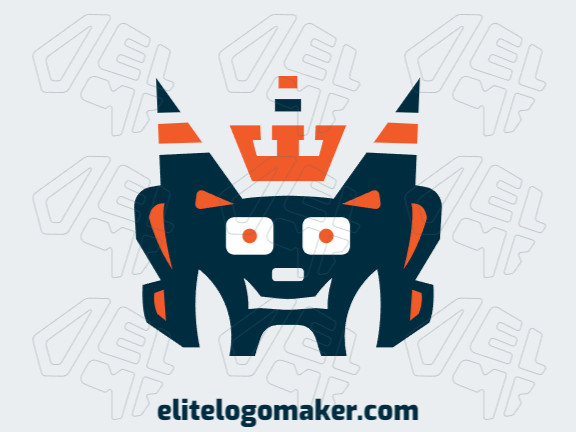 Logo design with a creative concept and stylized style forming a monster wearing a crown with blue and orange colors.