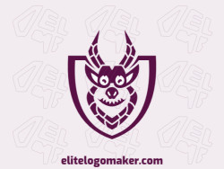 Symmetric logo with solid shapes forming a monster with a refined design and purple color.