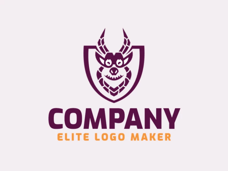 Logotipo simétrico con formas sólidas que forman un monstruo con un diseño refinado y color violeta.