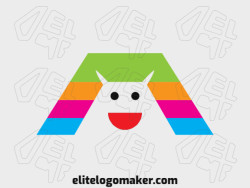 Original logo in the shape of a monster with a great design and abstract style, the colors used in the logo are pink, black, green, blue, red, and orange.