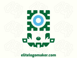 Create a vector logo for your company in the shape of a monster combined with a camera with an abstract style, the colors used was green and blue.