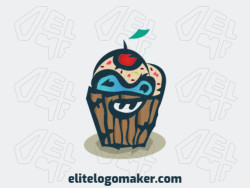 Stylized logo with the shape of a monster combined with a cupcake with blue, yellow, green, pink, and red colors.