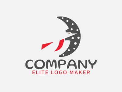 Double meaning logo in the shape of a moon combined with a bird composed of abstract elements with red, gray, and white colors.