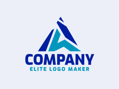 A minimalist mountain logo design, symbolizing strength and tranquility with a soothing blue hue.